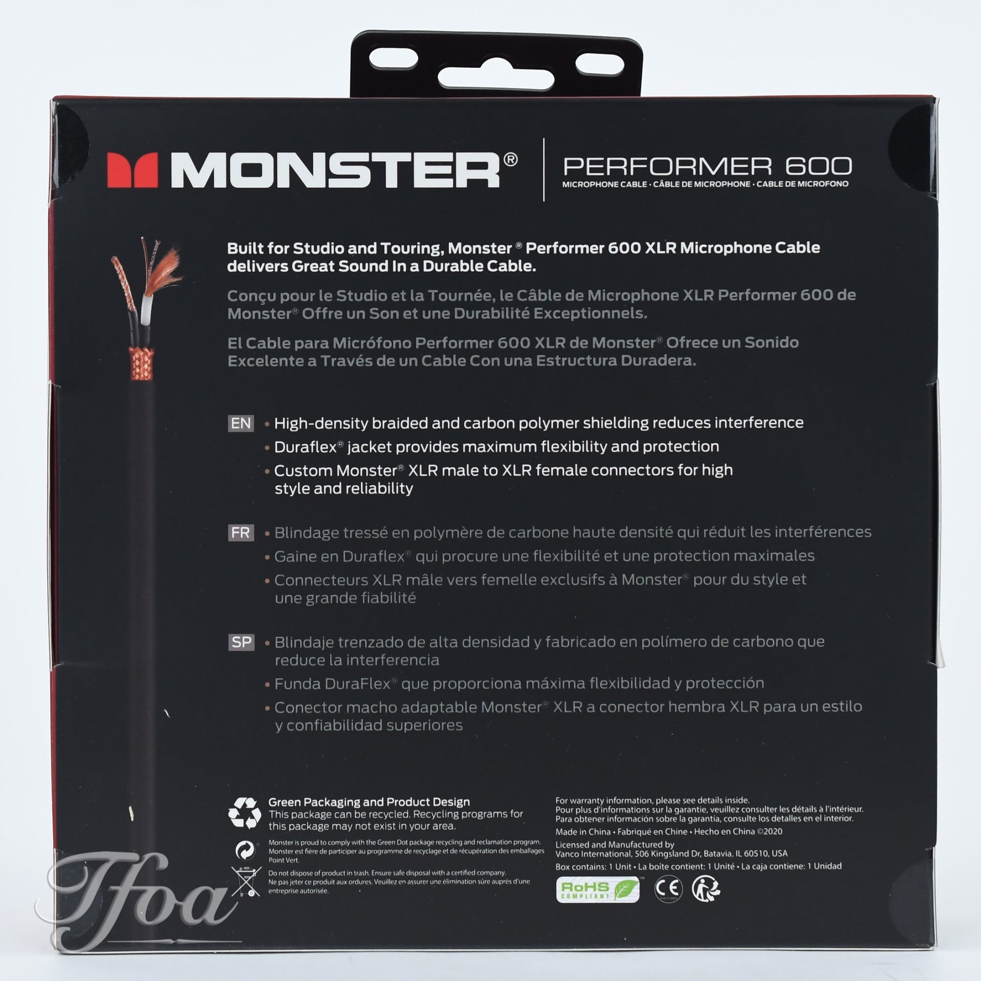 Monster Cable Performer 600 XLR 20FT/6M Microphone Cable