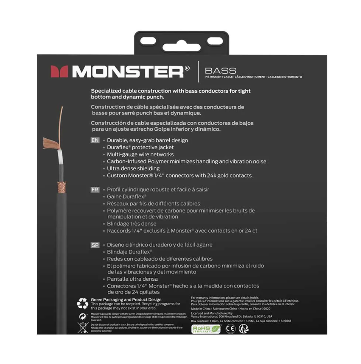 Monster Cable Bass 21 Straight-Straight 6.4m Instrument Cable