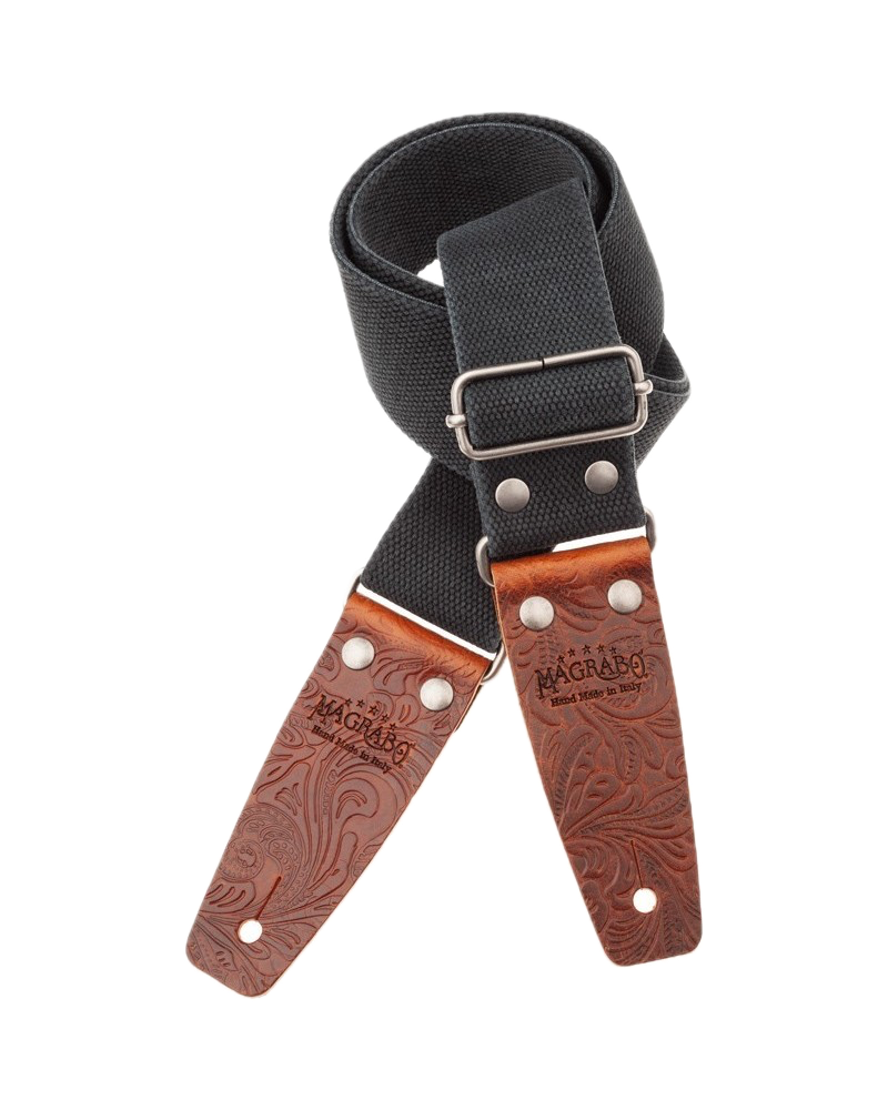 Magrabo Straps Stripe SC Entry Olded Nero 5 cm terminali Embossed Cocco Pros Marrone fibbia Argento Antico