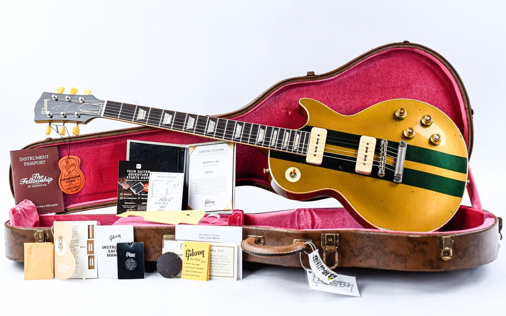 Gibson 56 Les Paul Standard All Gold w-British Racing Stripes Murphy Lab Heavy Aged NH Custom #65240-1.jpg
