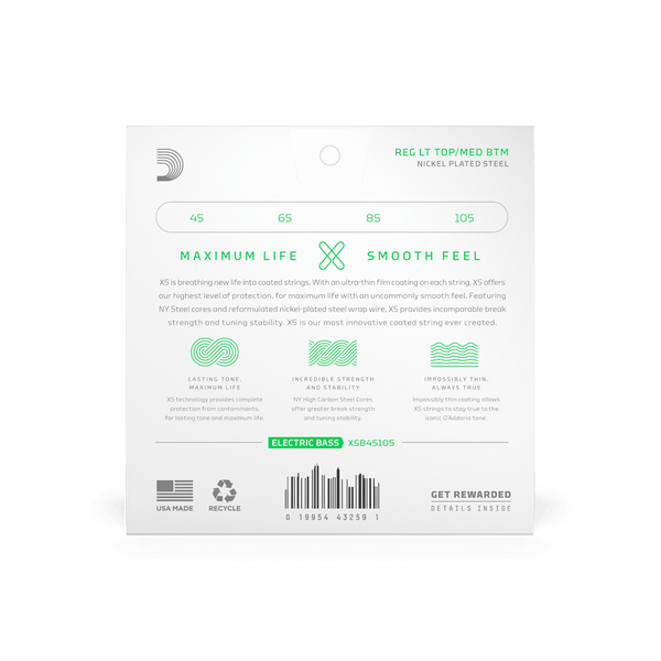 D'addario 45-105 Regular Light Top/Medium Bottom Long Scale XS Nickel Bass Strings