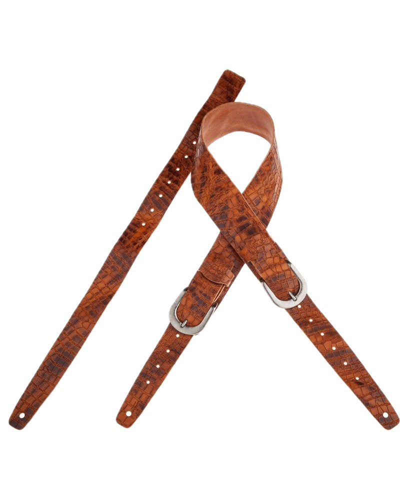 Magrabo Straps Tw in Buckle TC Embossed Croco Lux Marrone 7 cm fibbie Round Argento Antico