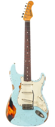 [xtfoa374] Del Tone 60s S Style Daphne Blue Over Sunburst Heavy Aged