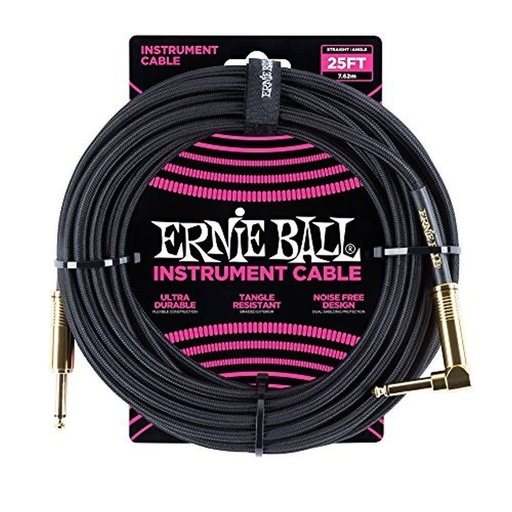[EB6058] Ernie Ball 6058 Braided Instrument Cable Black Straight-Angled 7.62m